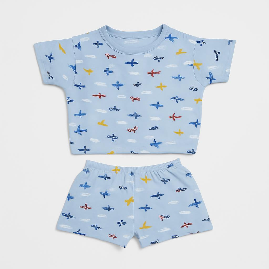 Blue Unisex Co-ords with Airplane Print – Kids Set
