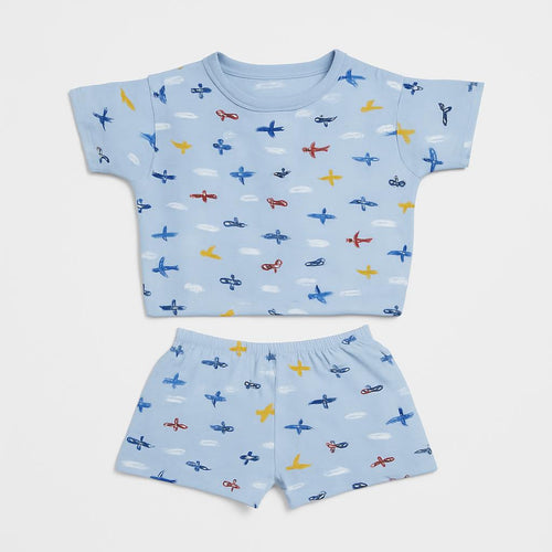 Blue Unisex Co-ords with Airplane Print – Kids Set