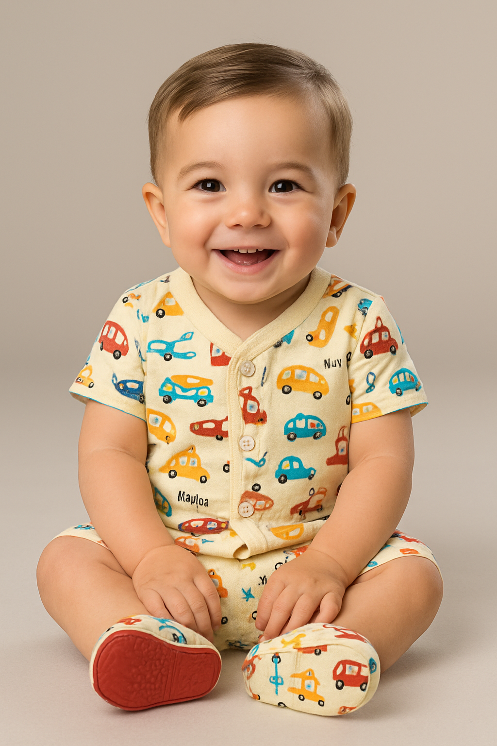 Unisex Green Vehicle Print Co-ord Set for Kids