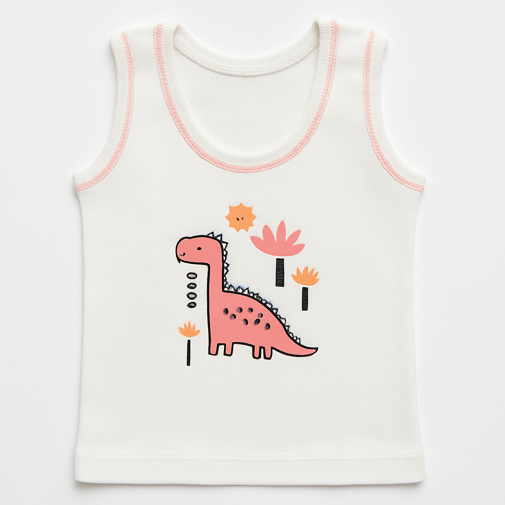 Unisex Kids Cotton Vests – Cute Dino & Space Print Pack