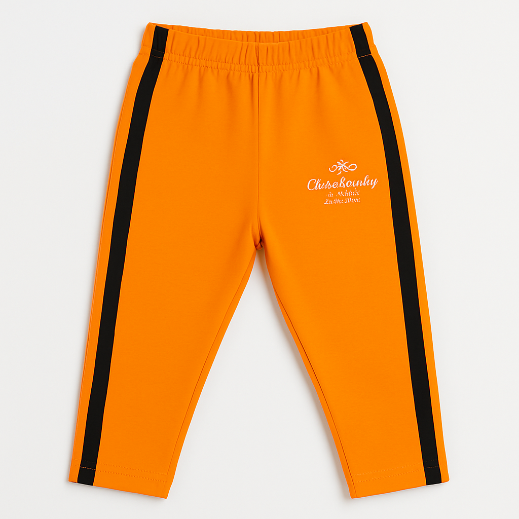 Boys Orange Track Pants with Black Side Stripes