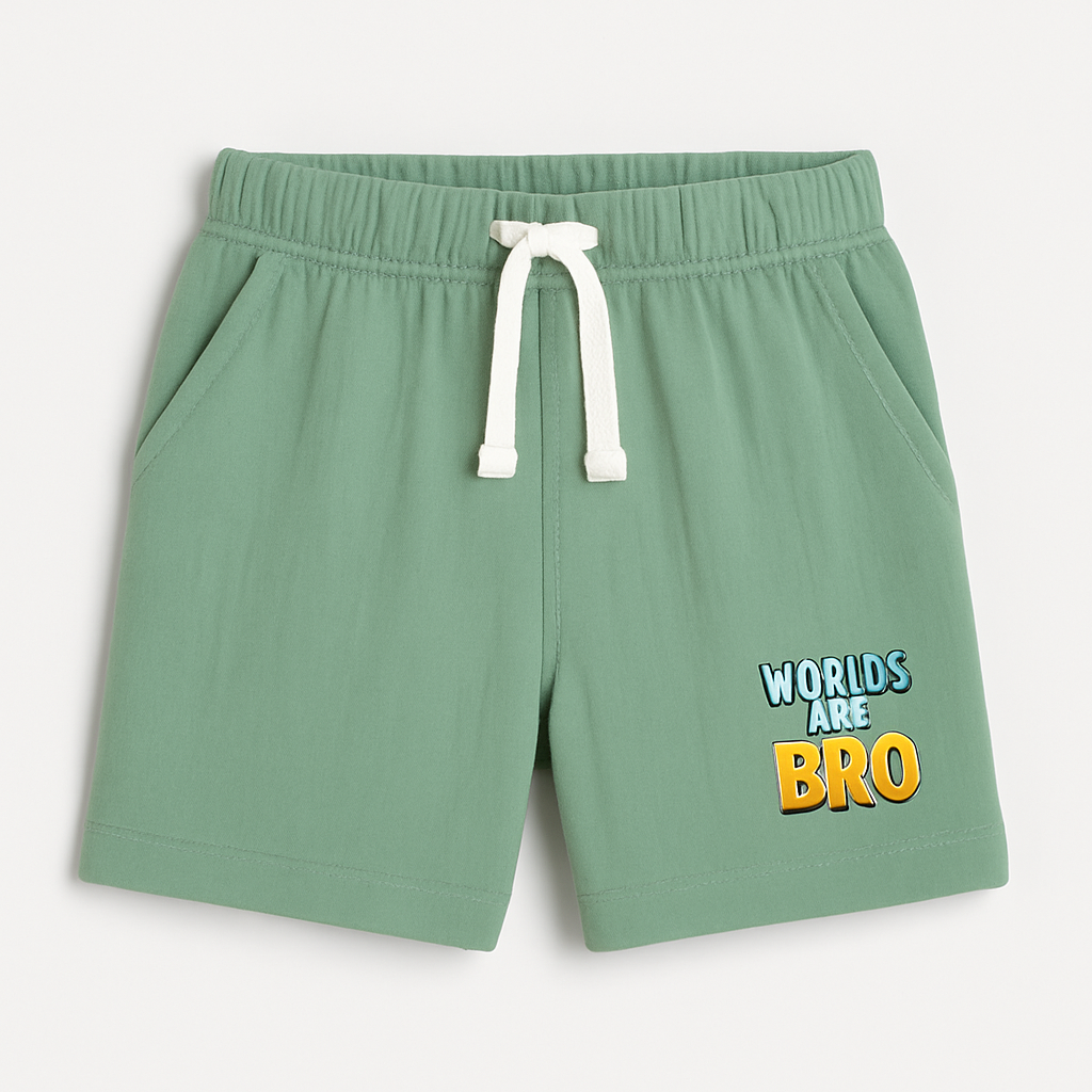 Green Boys' Shorts with 'World's Best Bro' Print