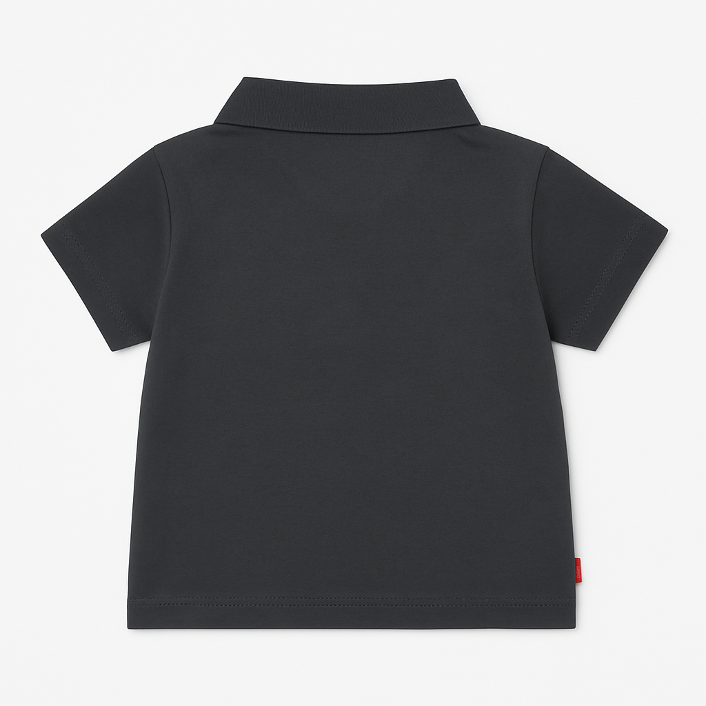 Boys Black Polo T-Shirt with Giraffe Race Car Print
