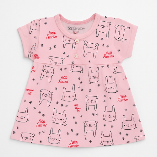 Adorable Printed Frock for Girls – Cute Animal & Princess Designs- Set of 3