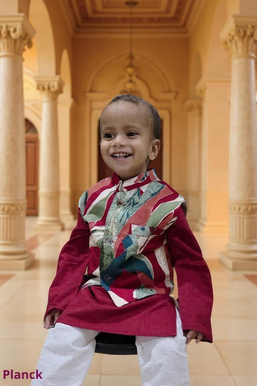 Red Abstract Print Nehru Jacket Kurta Set (1-10 Years)